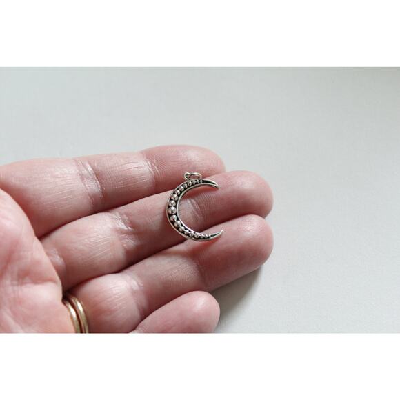 Sterling Silver Unique Crescent Moon Pendant, Crescent Moon Charm - Picture 2 of 8